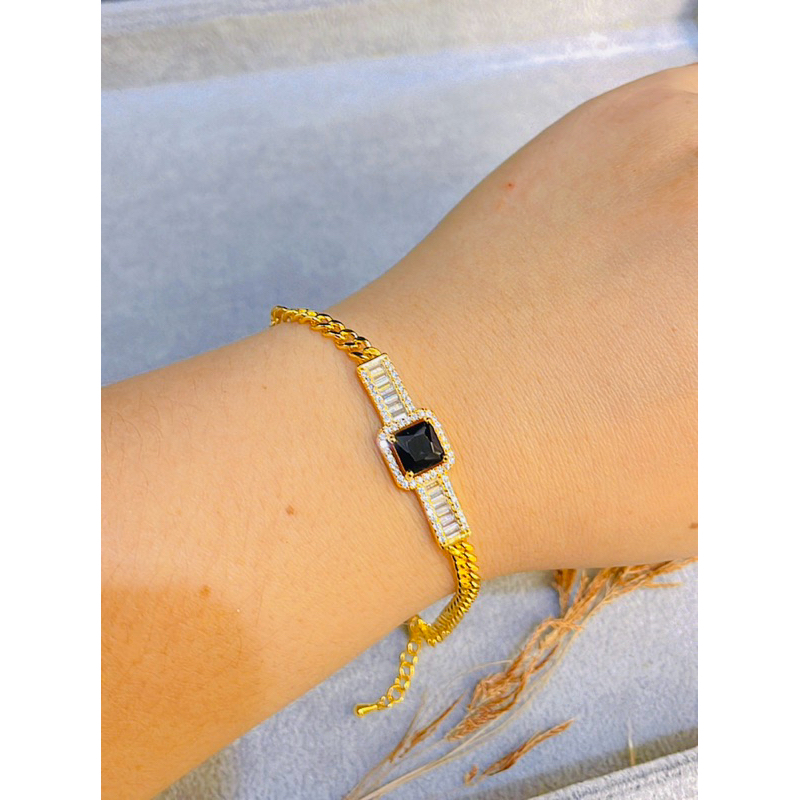Gelang Rantai Medan Plat Permata Hitam Wanita