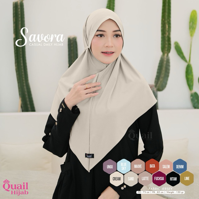 Savora Jilbab Instan Bergo Savora Tali Serut Non Pet Original Quail Hijab Bahan Jersey Premium Casua
