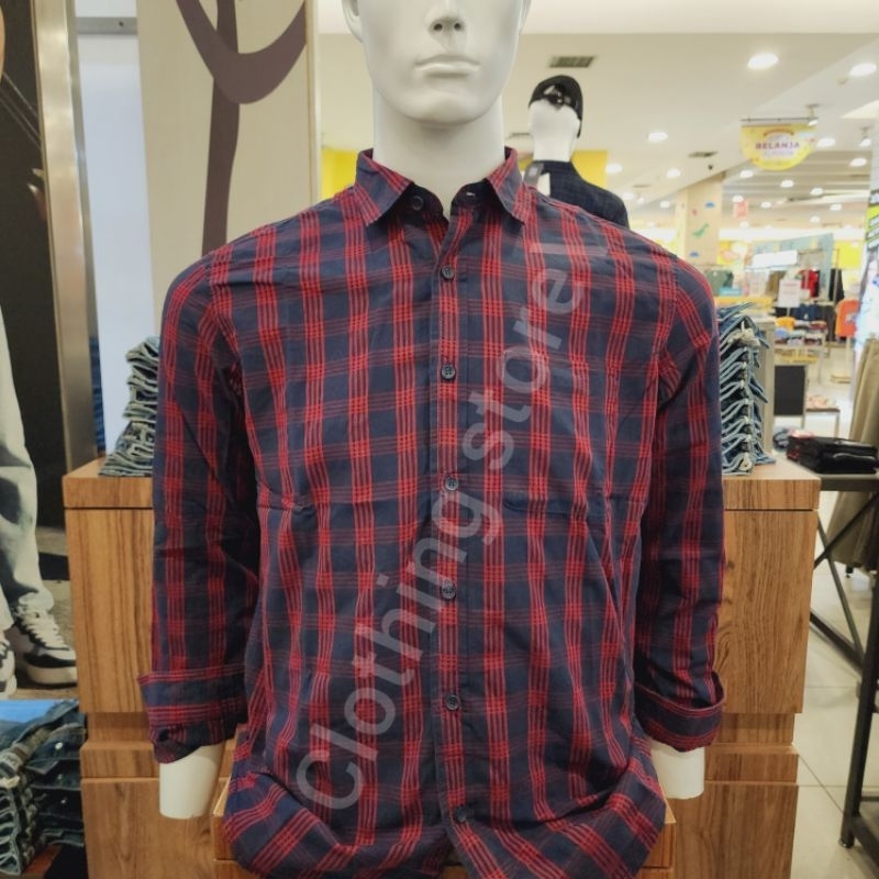 LOIS ORIGINAL kemeja pria lengan panjang merah KLL451 live XL