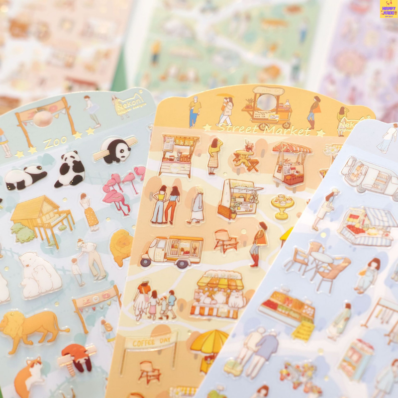 

Nekoni Outdoor Activity Zoo Street Market Coffee Shop Camping Sticker Theme isi 1 lembar stiker unik