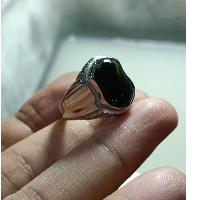 cincin Batu akik natural Yaman Wulung/habasyi motif terompah