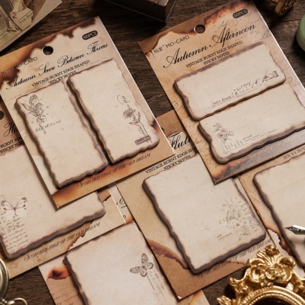 

DISKON NATAL 3 Lembar Sticky Notes Vintage BURNT EDGE NOTES Catatan Scrapbook Journal Notes