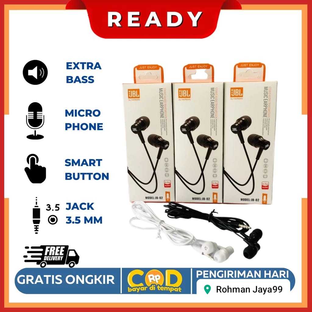 hf /  hendsed jbl - 02 + mic EARPHONE JBL JB 02 TERLARIS