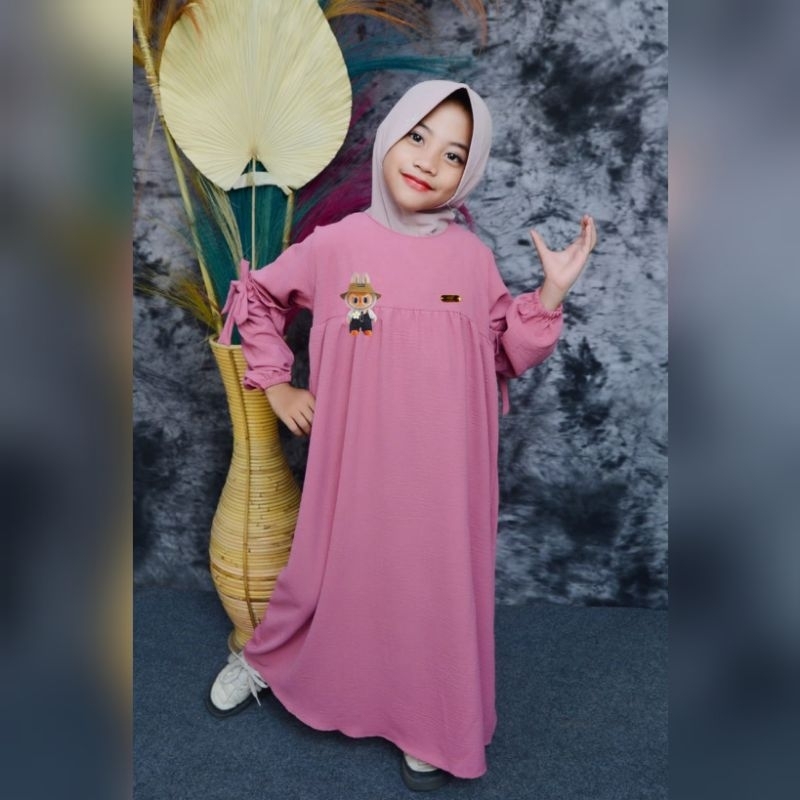Zia"zia -Gamis anak Labubu Dress Labubu Gamis anak Perempuan Usia 3-12thn Dress Cringkle Airflow to