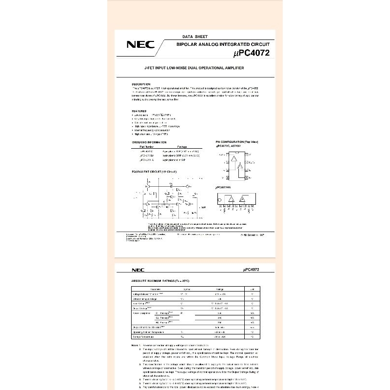 Ic Jrc /Upc Nec 4072 C Jfet Dual op - amp.