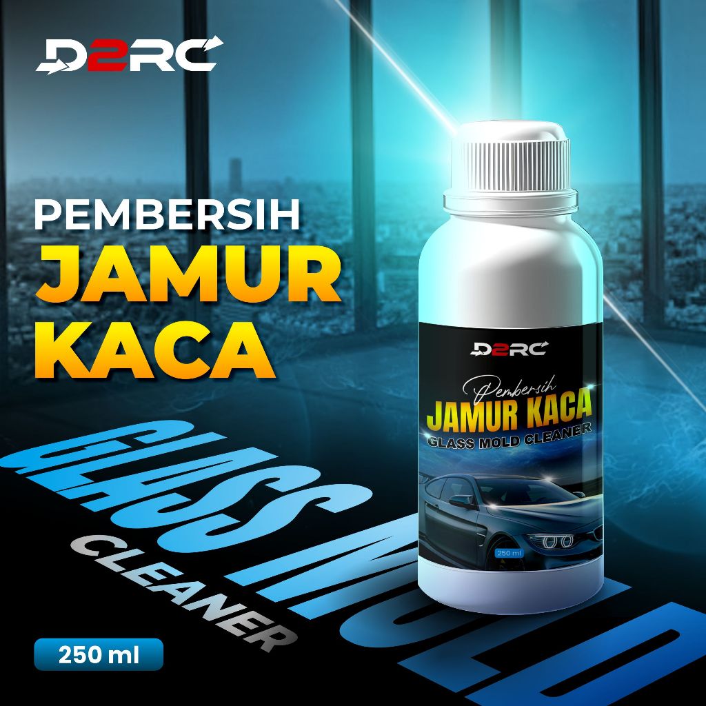 Pembersih jamur kaca mobil D2RC, Clear and Shine hilangkan kerak efek daun talas ampuh 250 ml