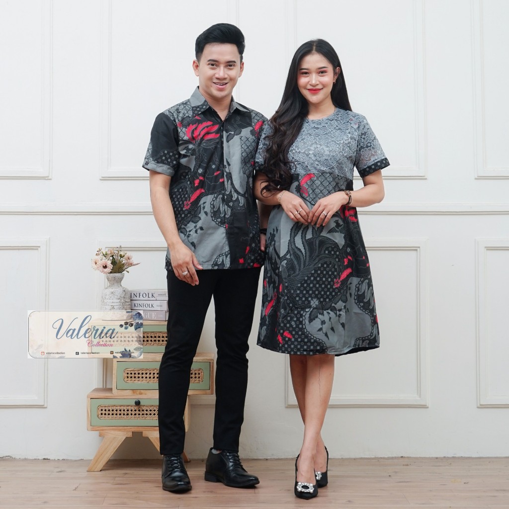 Baju couple dress brokat pasangan pria wanita lengan pendek outfit atasan blouse tunik kemeja