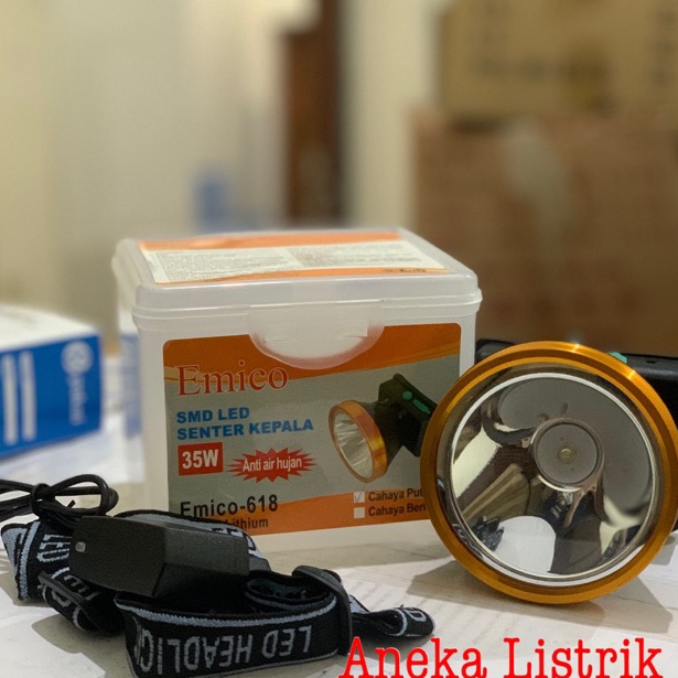 Harga Merakyat SENTER KEPALA LED  HEAD LAMP 35W E618 EMICO WATER PROOF KEPALA BESAR
