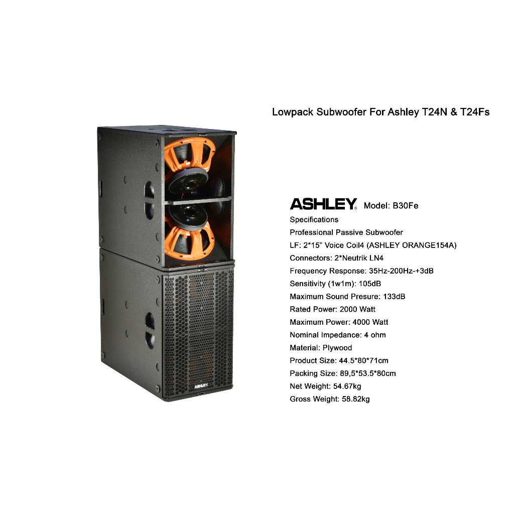 Subwoofer Pasif ASHLEY B30Fe B 30FE B 30 FE 2x15 inch Original