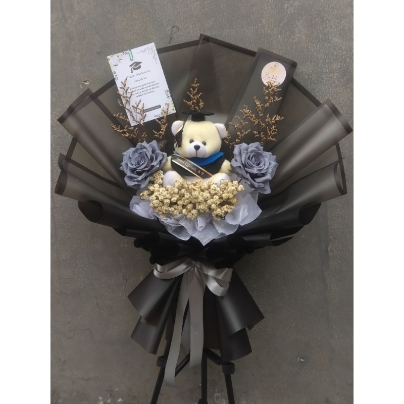 Buket Boneka Wisuda + Bunga + Edelweiss + Caspea