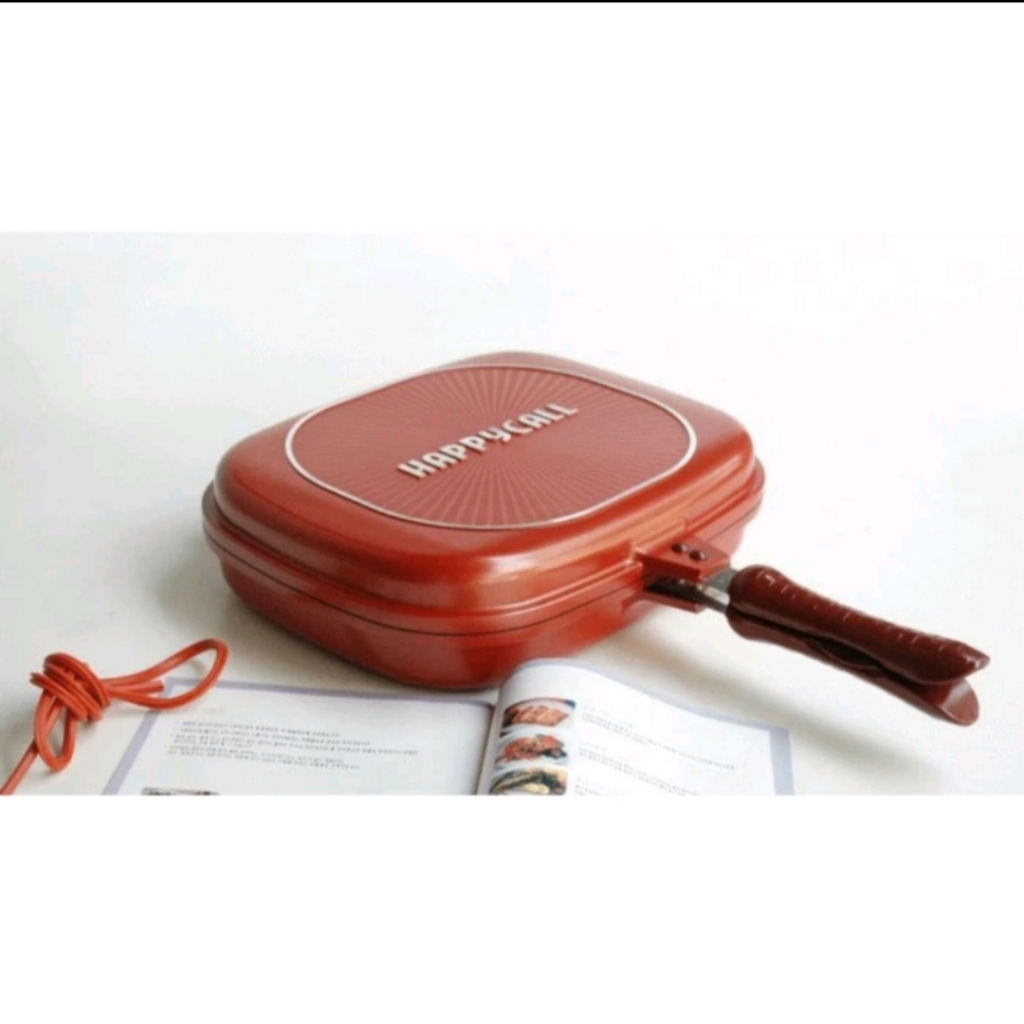 Happycall Double Pan Jumbo Grill 32 cm - Alat Pemanggang Dua Sisi / Panci Teflon Panggang serbaguna 