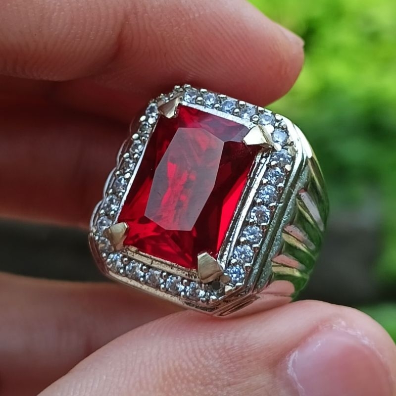 Cincin Pria Merah Siam Model Kotak