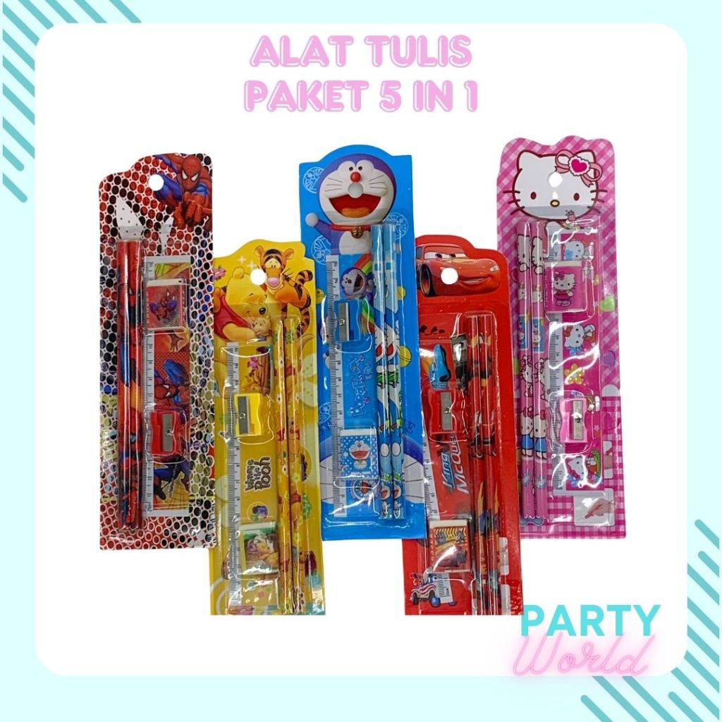 

1 Set Alat Tulis Sekolah 5 In 1 Karakter Lucu