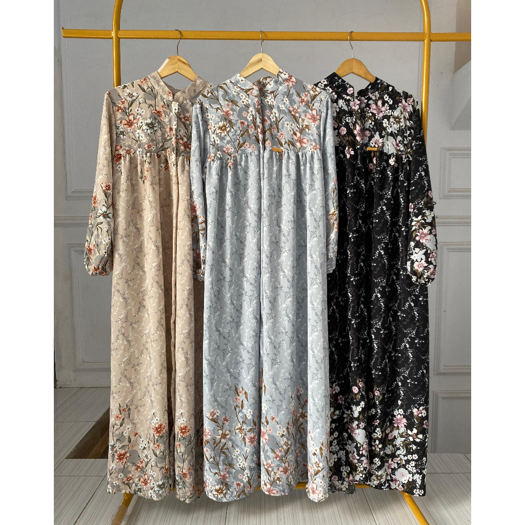 GAMIS SILANG BELAKANG MOTIF BUNGA TERBARU / GAMIS WANITA CRINKLE PREMIUM PRIMADONA