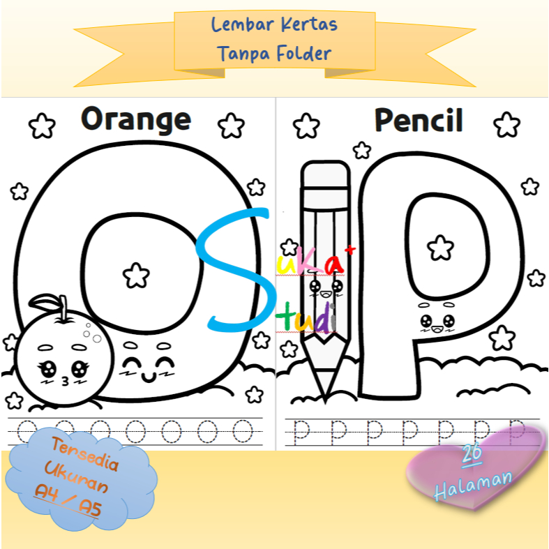 SUKASTUDI - Kertas MEWARNAI ALFABET Lembar Belajar Aktivitas Worksheet Anak COLOURING ALPHABET