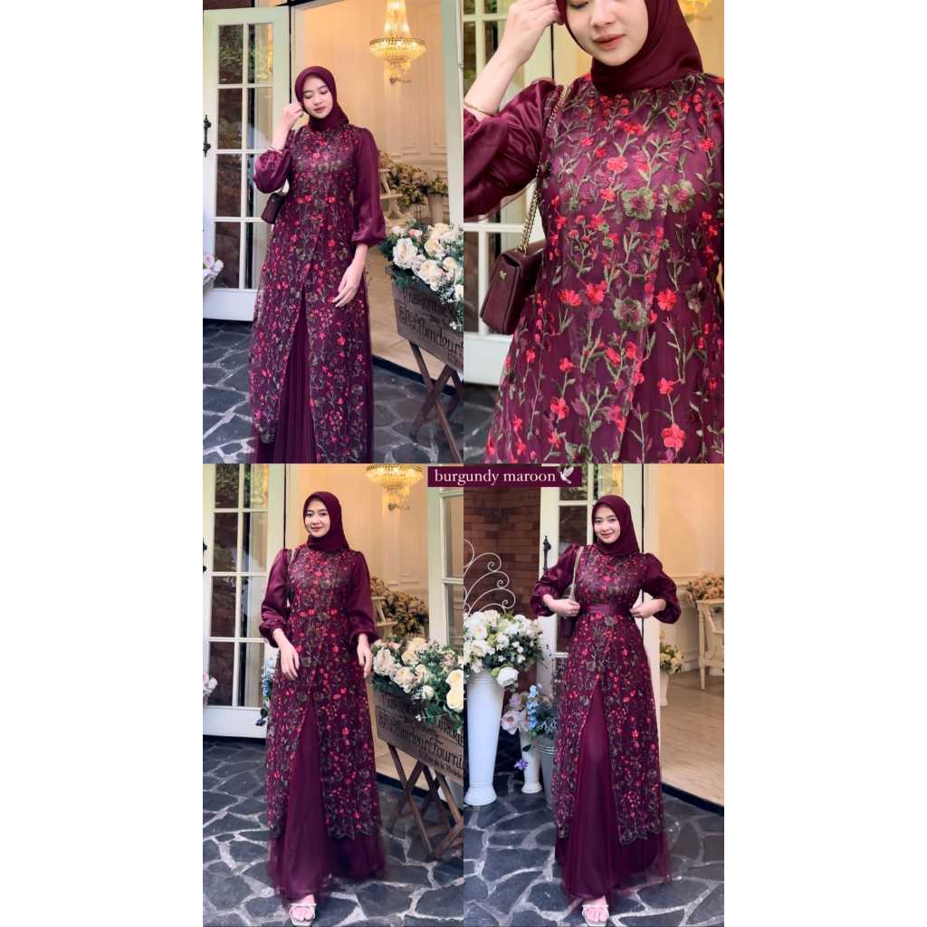 Feni Dress Laura Baju Kondangan Wanita Gamis Dress Brukat Terbaru 2024 Satin Velvet Silk Premium KON