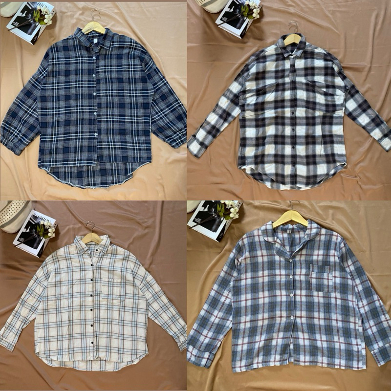 Kemeja Wanita Motif Kotak - Kotak