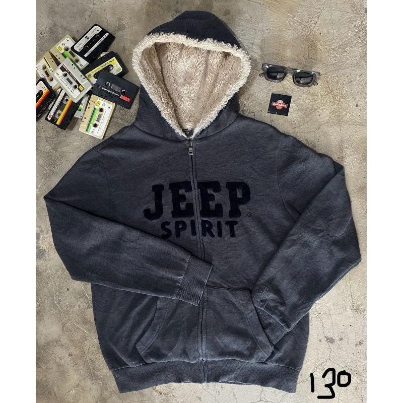 Hoodie Serpa Jeep Spirit thrifting bulu lembut abu abu