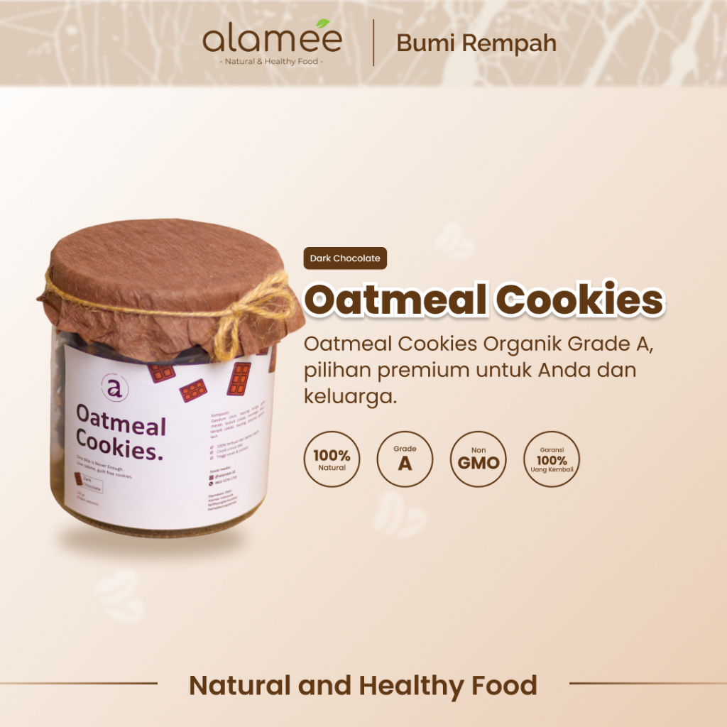 

ALAMEE Oatmeal Diet Cookies - Cemilan Dark Choco Chocolate Snack Kue Kukis Sehat Healthy Snack 225gr