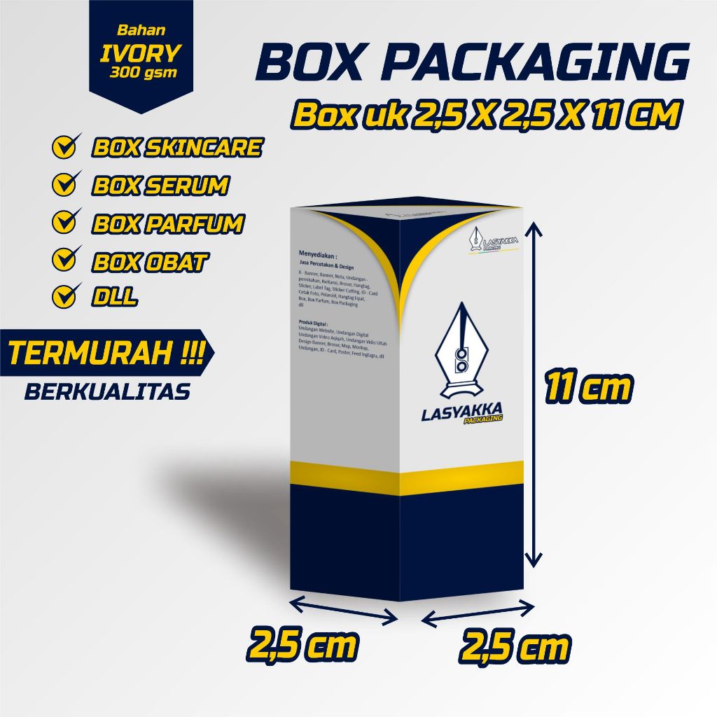 

box packaging custom ukuran 2,5 x 2,5 x 11 cm / box ukuran 2,5 x 2,5 x 11 cm / box packaging / box parfum / box skincare / box obat / box kapsul / box custom / kardus packing