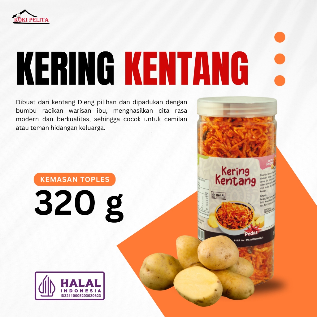 

Kering Kentang Mustofa, Kentang Ibu 320 gram Pedas Kemasan Toples