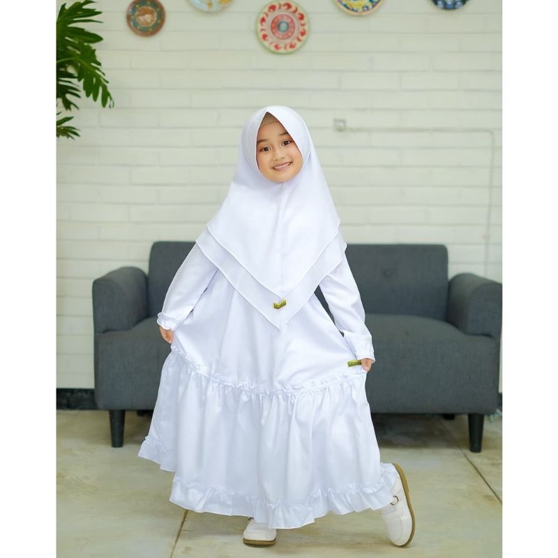 100% AMAN GAMIS ANAK PUTIH MANASIK HAJI SET HIJAB USIA 3-10 TAHUN BAHAN RAYON TWIL PREMIUM MODEL