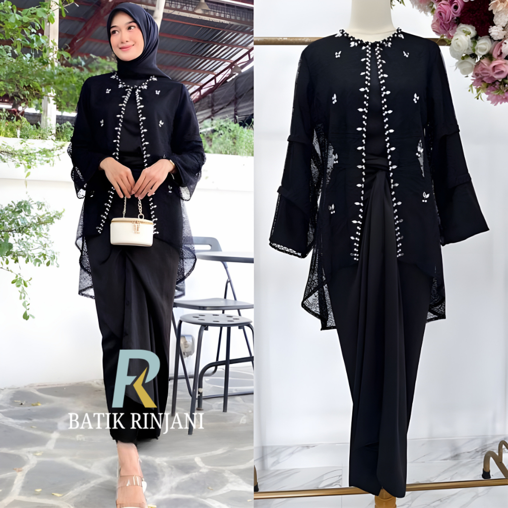 (ADA JUMBO) One Set Wanita Clarisa Kekinian Outer Organza Premium Setelan Kondangan Rok Lilit Outfit