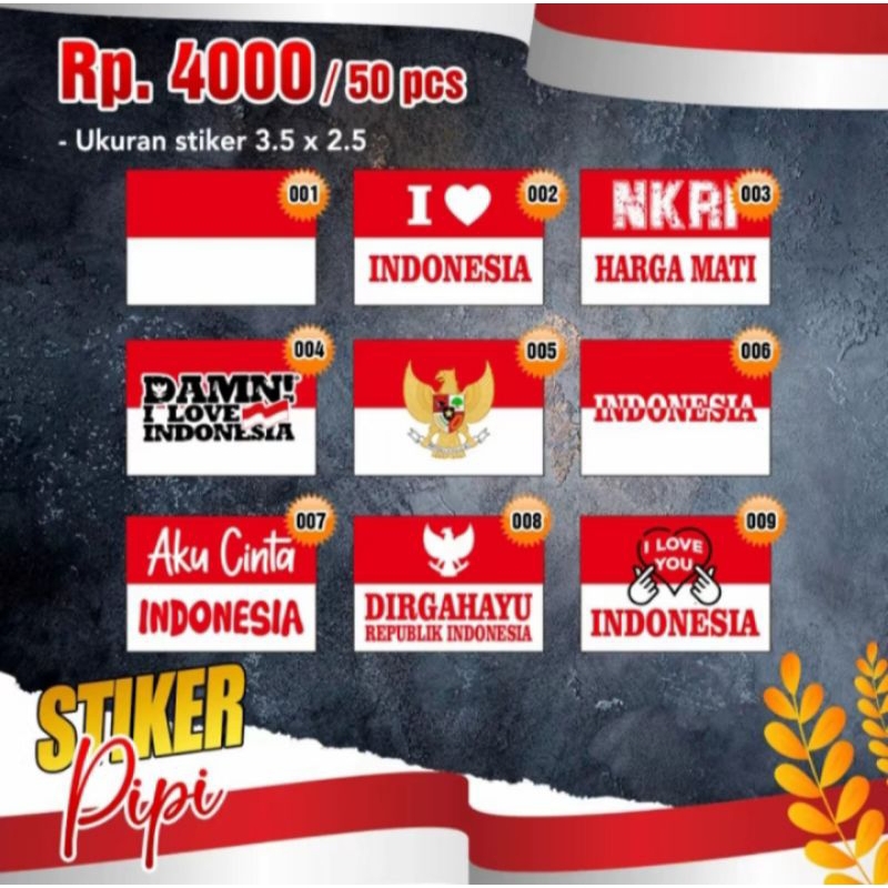 

[ 50PCS ]STICKER PIPI I LOVE INDONESIA KEMERDEKAAN
