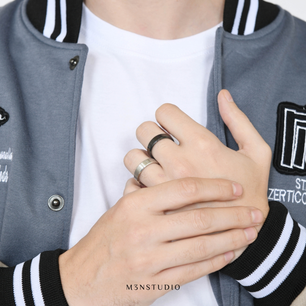 MenStudio - Cincin Pria Titanium Asli Premium Hitam Anti Karat Polos Silver / Cincin Titanium / Cinc