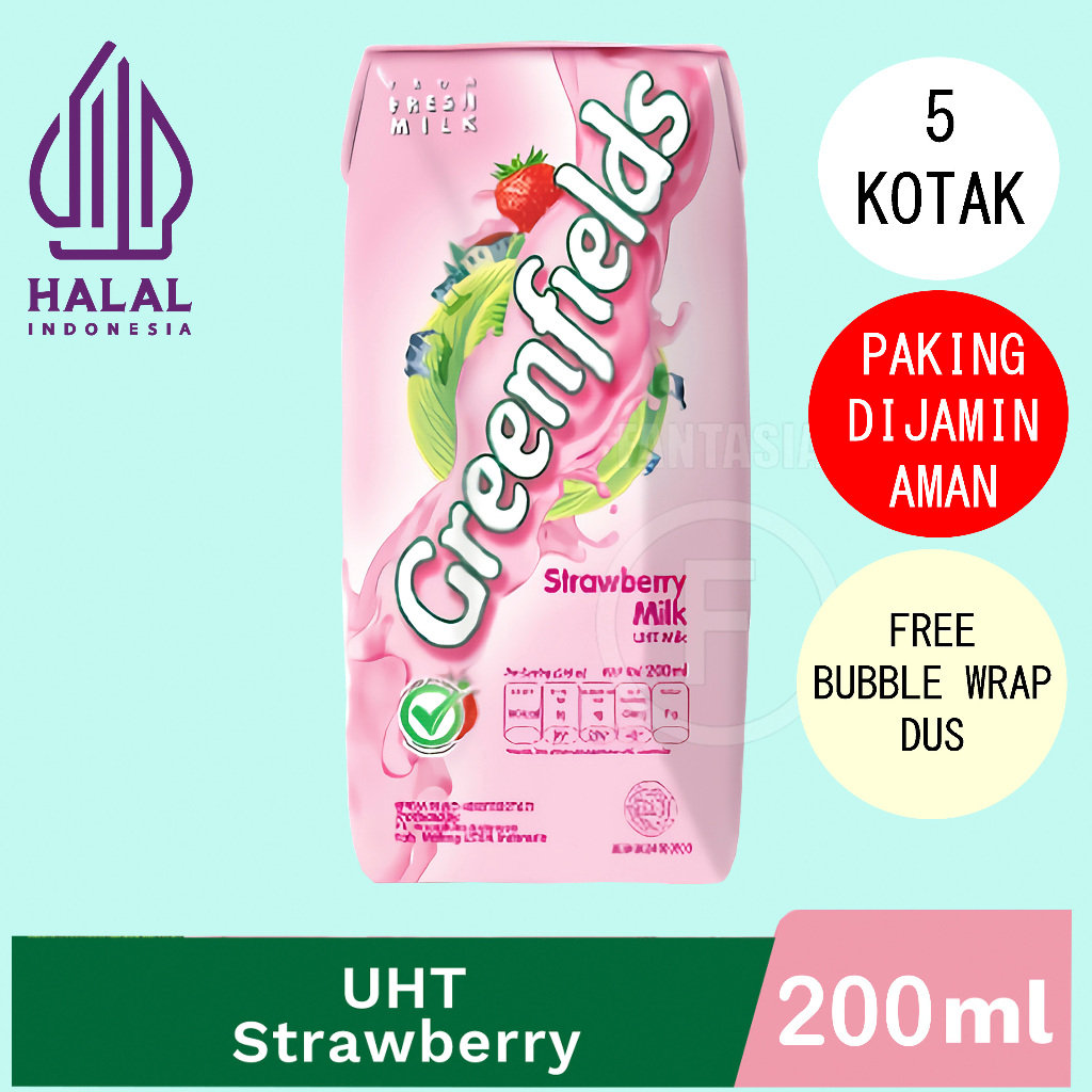 

GREENFIELDS SUSU UHT STRAWBERRY 200ML PACK 5 PCS FANTASIA PAKING JAMIN AMAN
