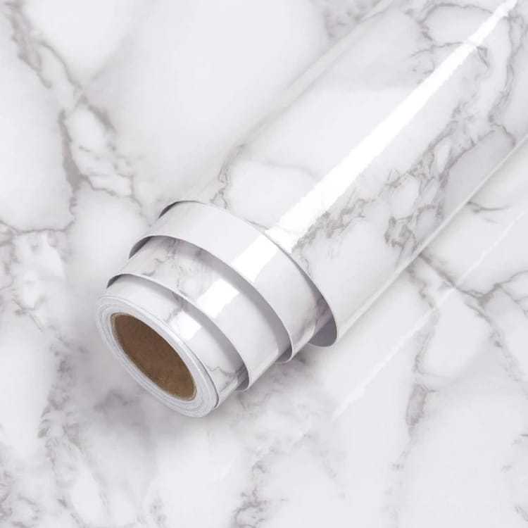 WALLPAPER DINDING MURAH // WALLPAPER STICKER MOTIF MARMER PUTIH 45 CM x 9-10 METER