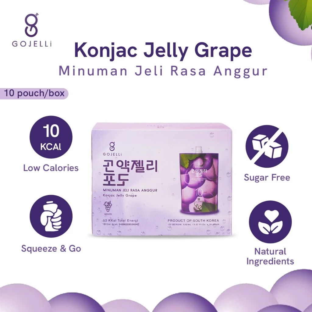 

GOJELLI - Konjac Jelly Ready To Drink Rasa Anggur 1 BOX Isi 10 Pouch