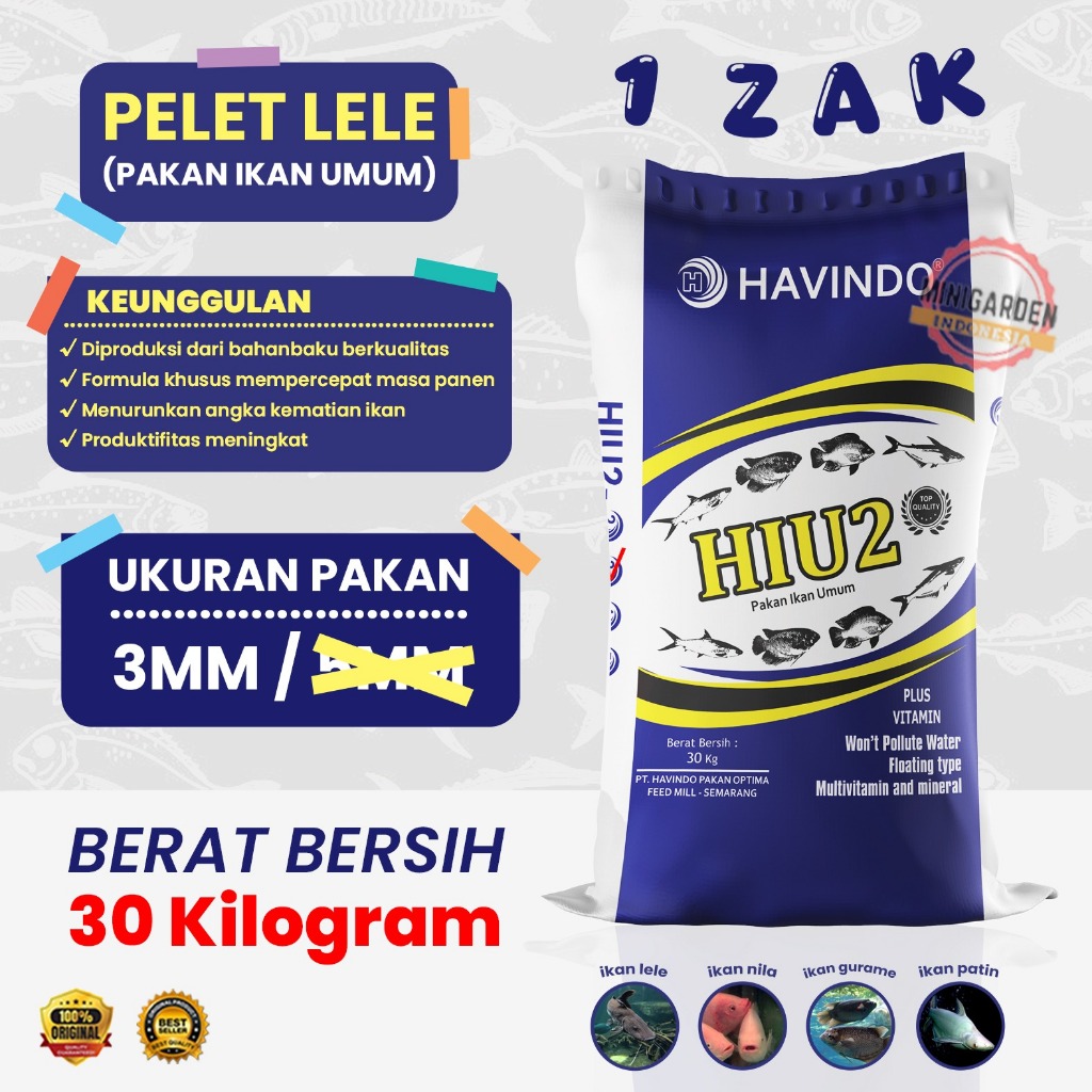 PELET IKAN LELE ZAK 30KG pakan ikan air tawar gurami nila pelet apung HIU2 karung 30 kg
