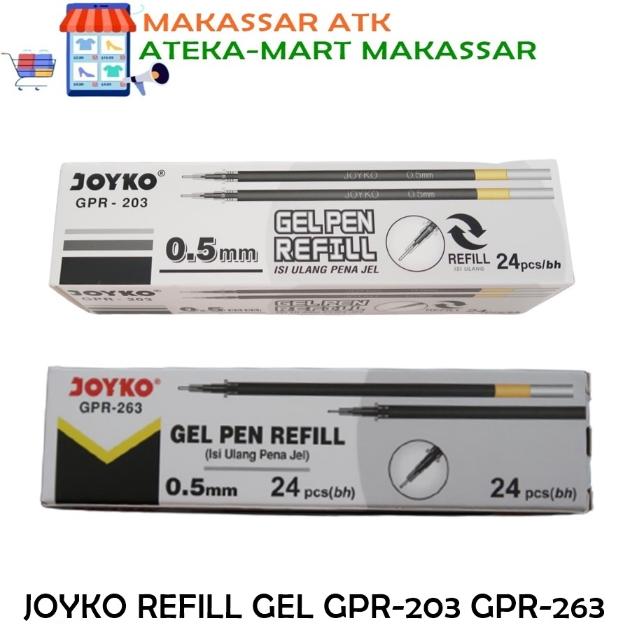 

[BOX/24PCS] JOYKO REFILL GEL PEN GPR-203 GPR-263 ISI PEN TUTUP