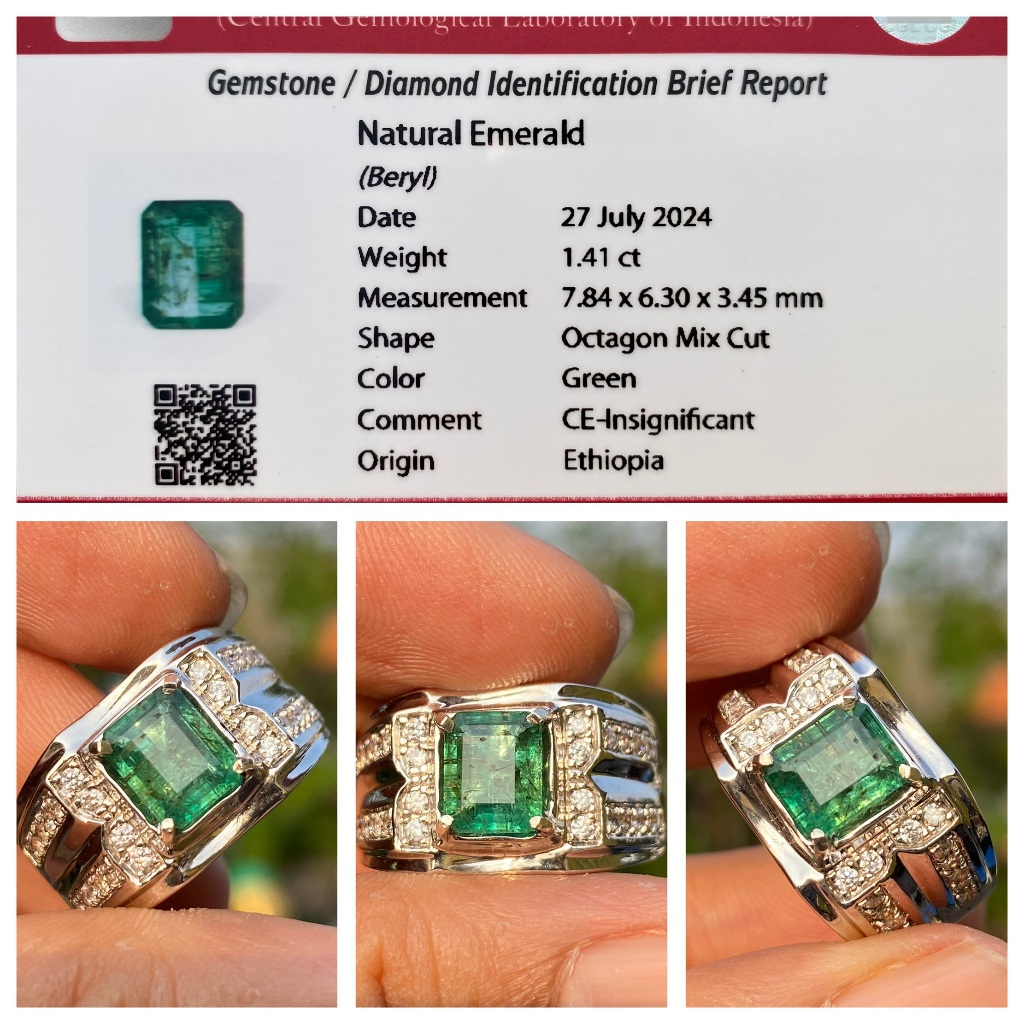 Natural 1.41ct emerald beryl insignificant ethiopia