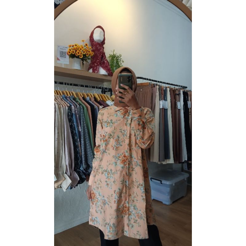 Atasan tunik blouse kemeja codoray premium by Nurama motif bunga busui [HANEEN TUNIK]
