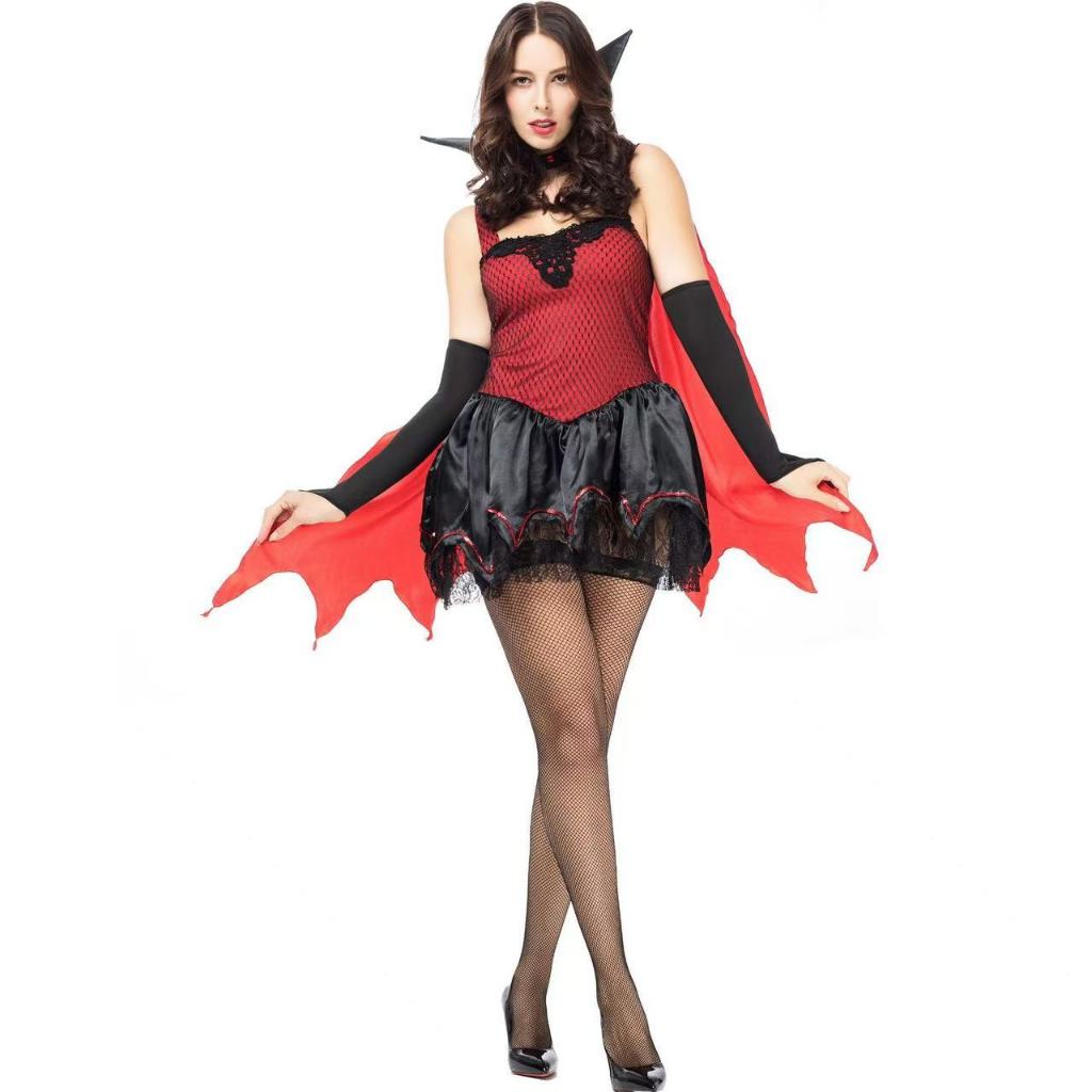 Sexy Cloak Queen Vampire Little Red Riding Hood Costume Halloween Play Devil Bat Uniform Cosplay