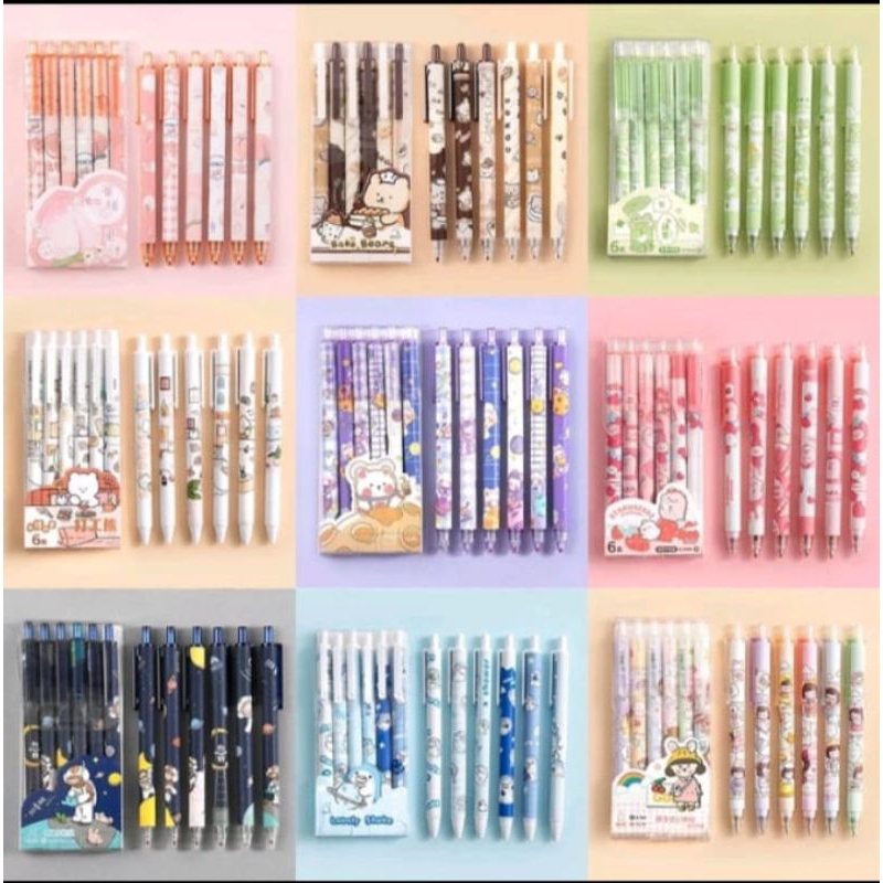 

6pcs pulpen gel set pena pen lucu 0.5mm pulpen aesthetic gel pen pulpen 1 pack mekanik pulpen tinta hitam alat tulis stationery bulpen