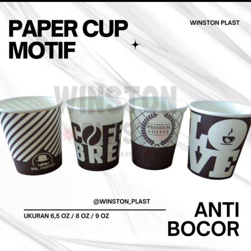 Hot Paper Cup motif / Gelas Kopi Kertas Minuman Panas 8 Oz hot 6,5 oz 9 oz