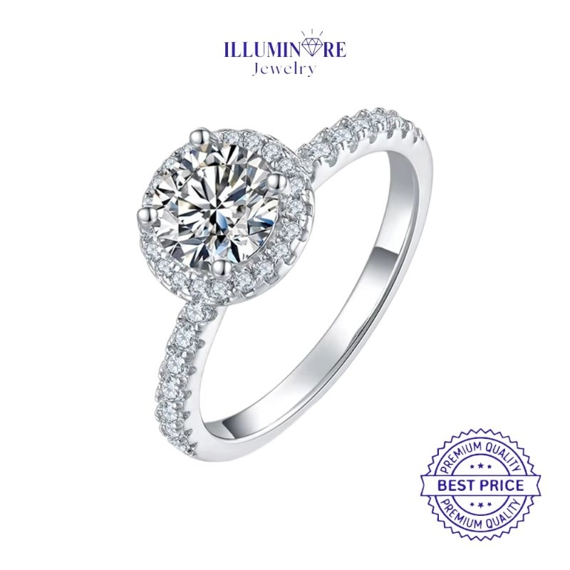 Illuminare-(100% Original) - MS-RG51 Cincin Fashion Round Pave Ring Mewah Lab Create Diamond Perak S