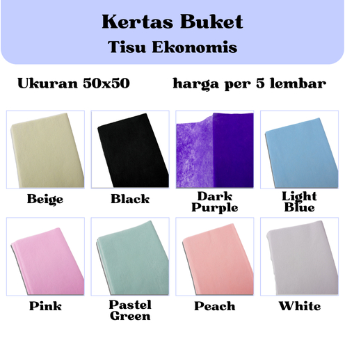 

(5 LEMBAR) Kertas Tisu Buket Ekonomis (50x50cm) / Tissue Cotton Paper Non Woven Serat untuk Wrapping Bucket Bunga / Krtas Flower Cellophane
