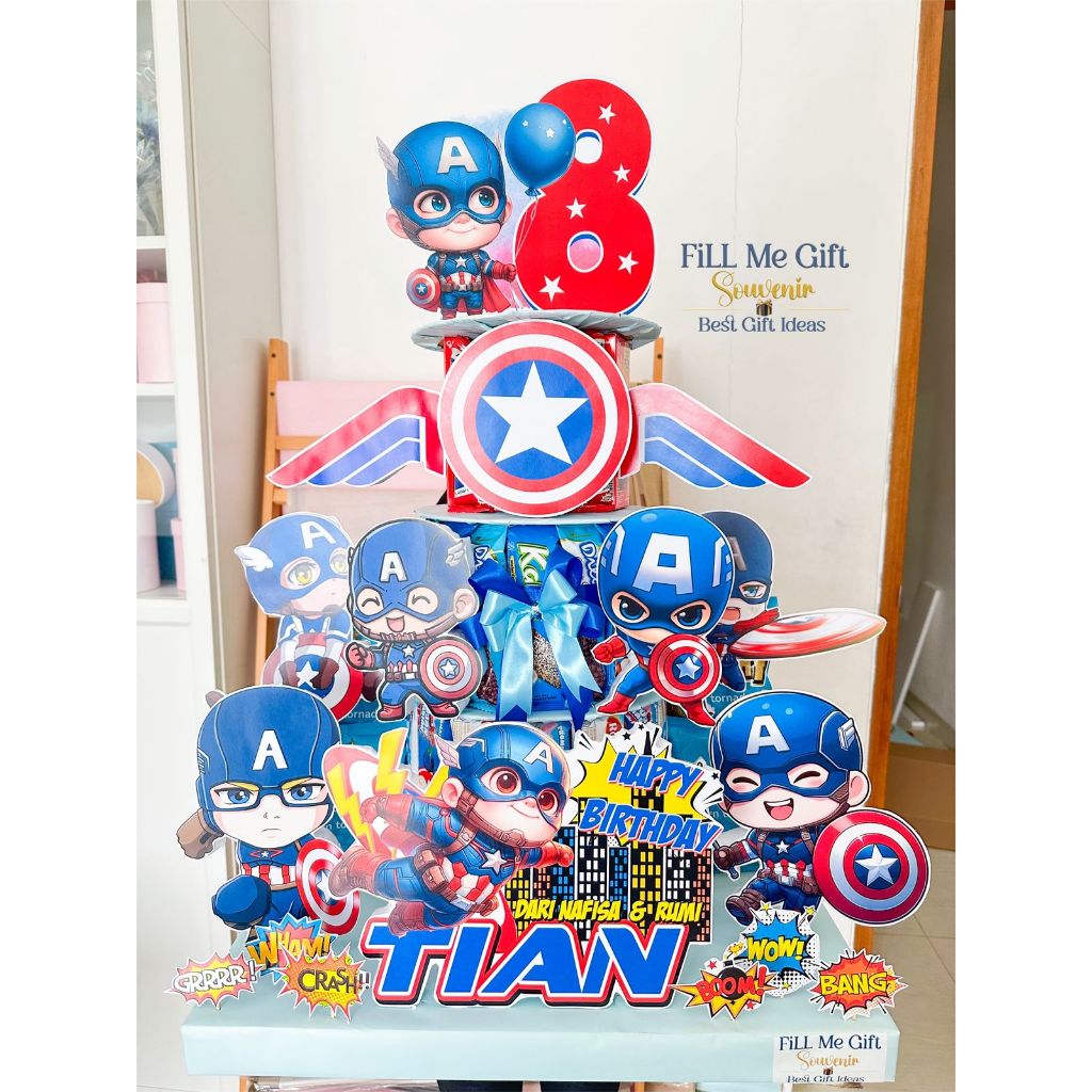 

BK - Captain America - Snack Tower Cake Tart Birthday / Kado Ulang Tahun Kue Snack Lucu Tingkat