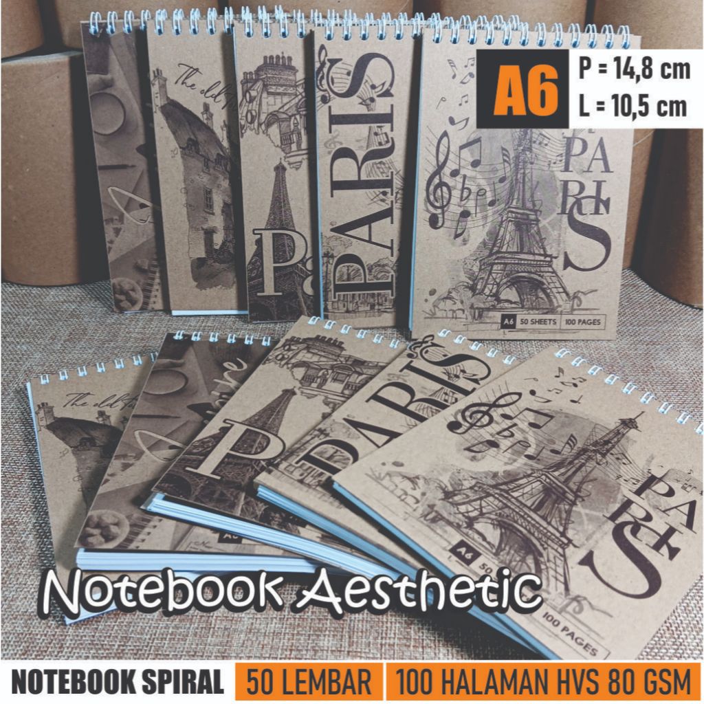 NOTEBOOK SPIRAL AESTHETIC A6 / Buku Tulis / Jurnal / Souvenir /  Varian Jilid Spiral Atas