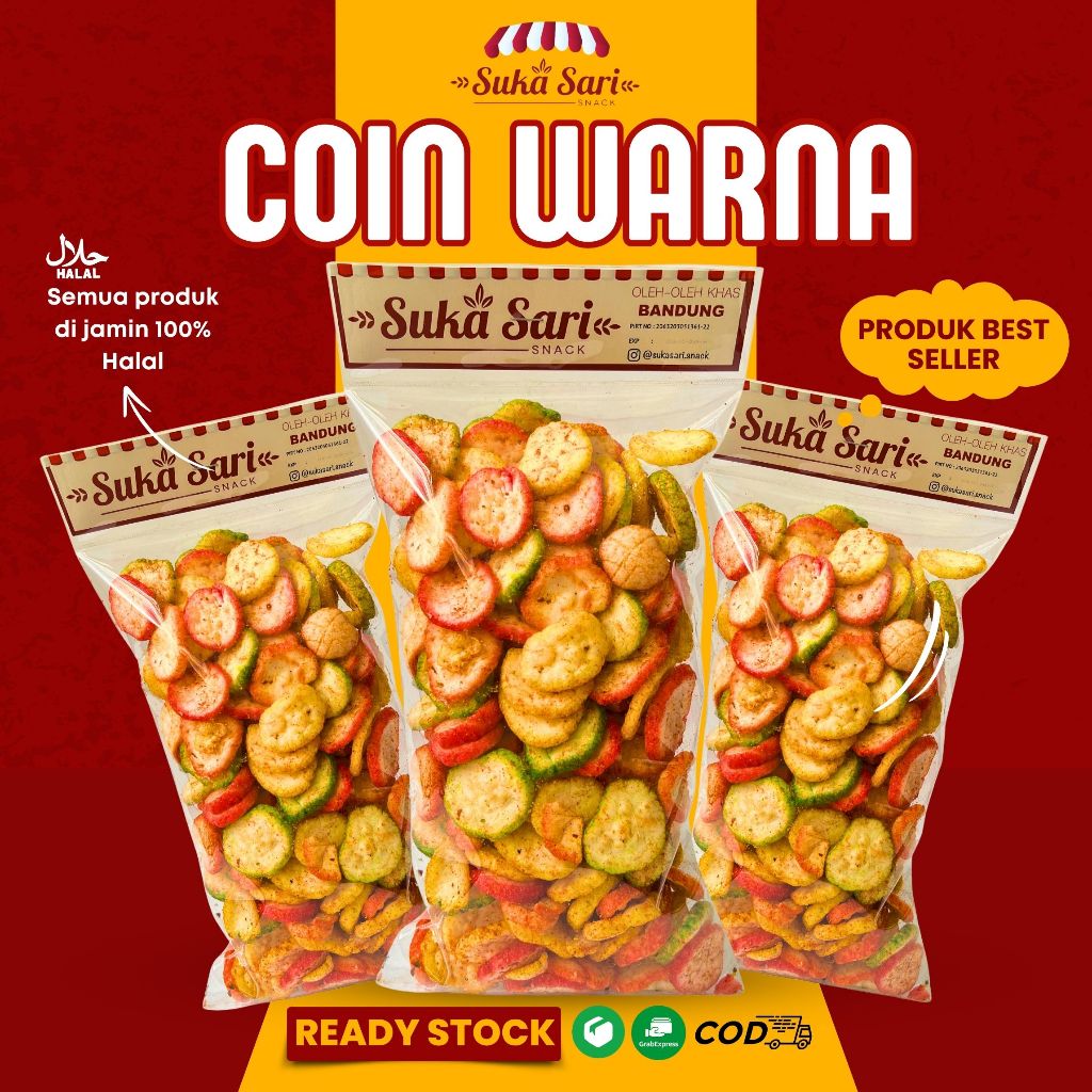 

Cemilan Kerupuk Coin Warna Snack Oleh-Oleh Bandung | Sukasari Snack