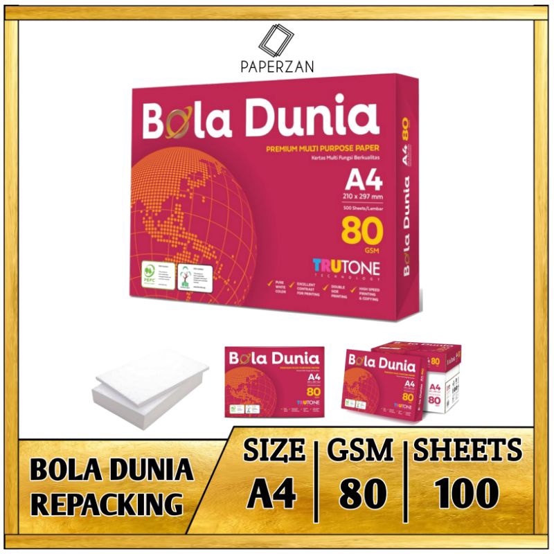 

Kertas HVS A4 80 Gram Bola Dunia 100 Lembar