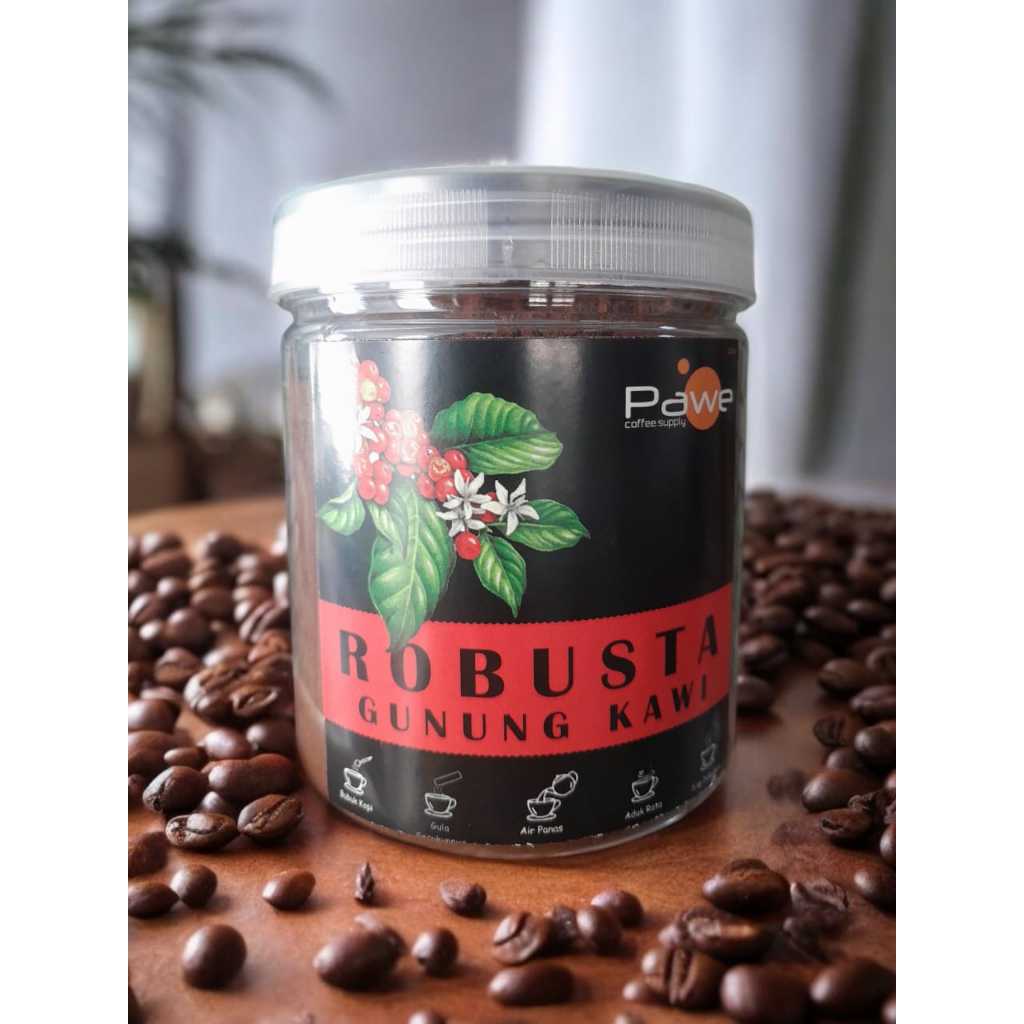 

Kopi Bubuk Robusta Premium Murni Gunung Kawi Malang Merk PAWE Kaleng