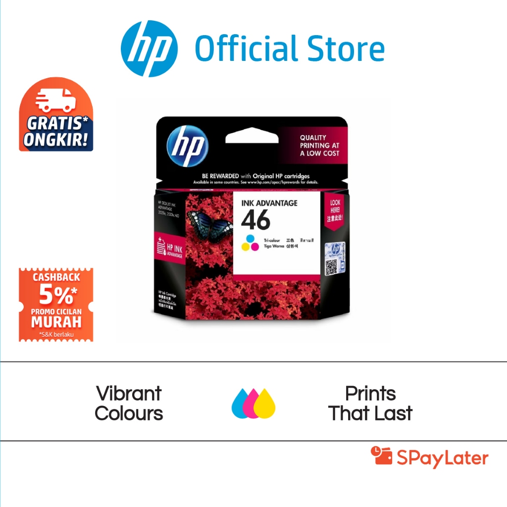 Cicilan Murah SPL - Tinta HP 46 Tri-color Original Ink Advantage Cartridge Warna Cartridge Asli HP D