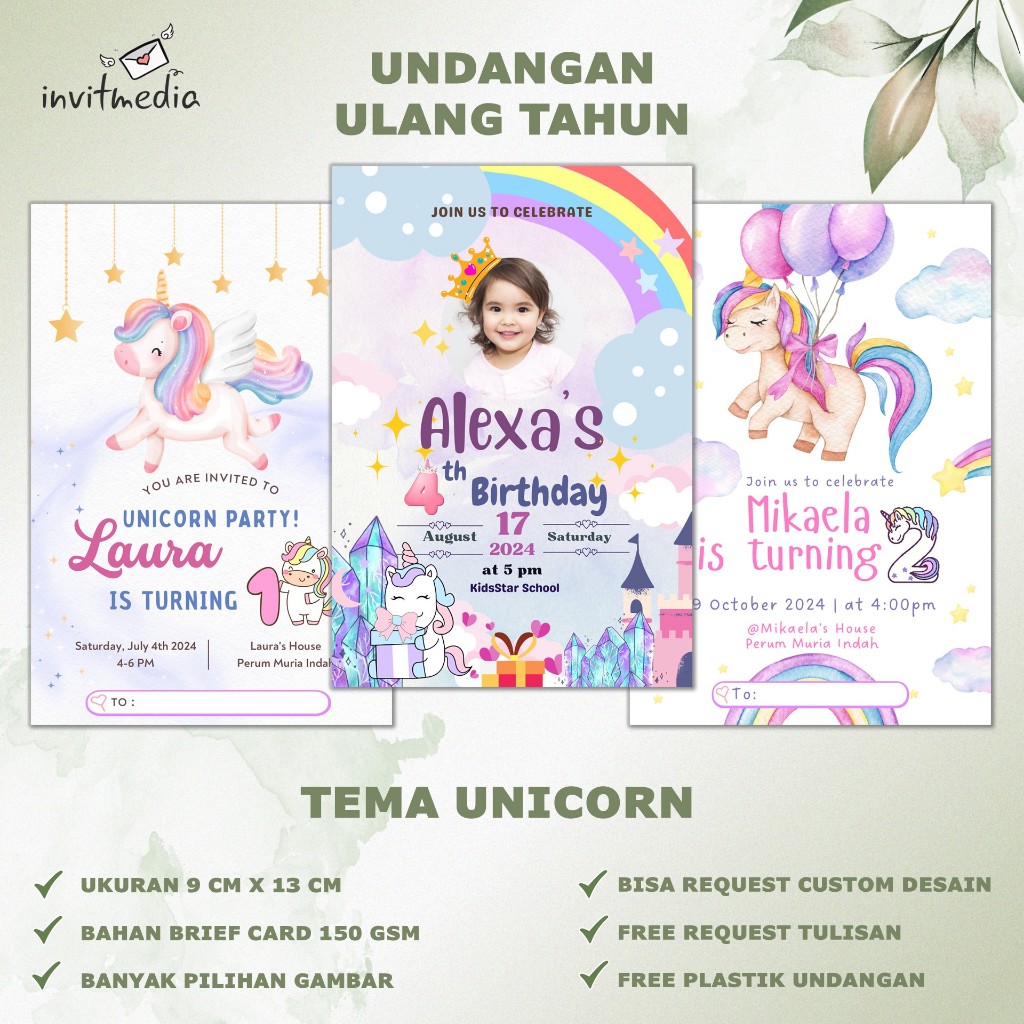 Kartu Undangan Ultah Anak Unicorn