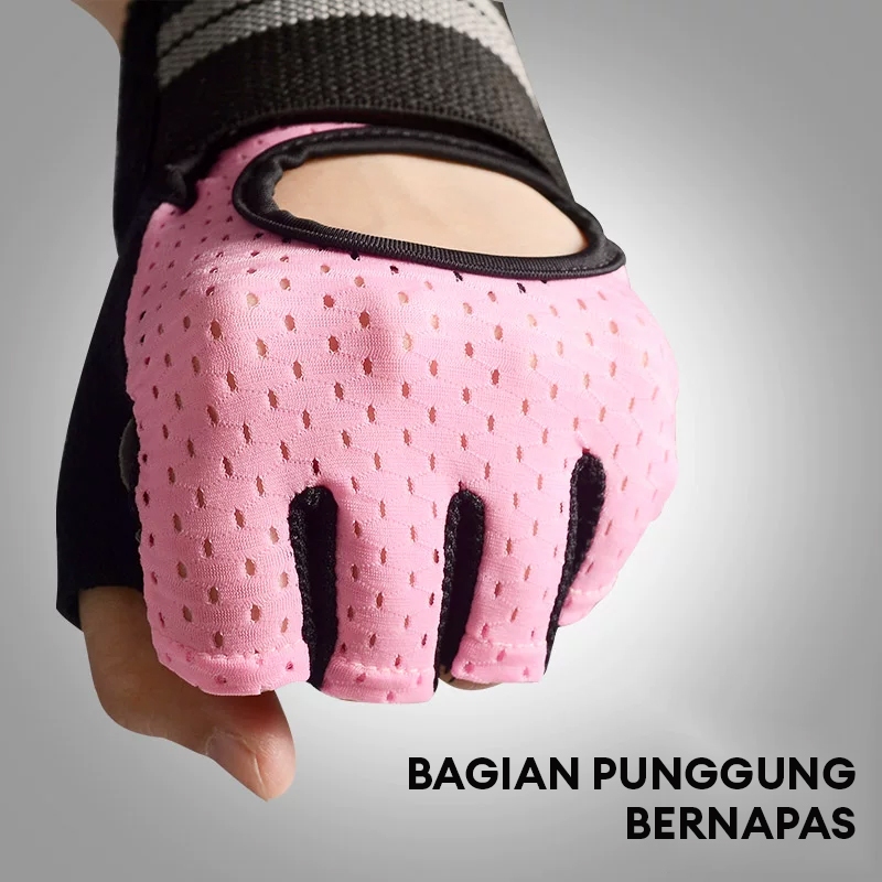BESTPROMO SARUNG TANGAN OLAHRAGA GYM WANITA BAHAN SILIKON ANTI-SLIP BAHAN KULIT BERNAFAS ELASTIS