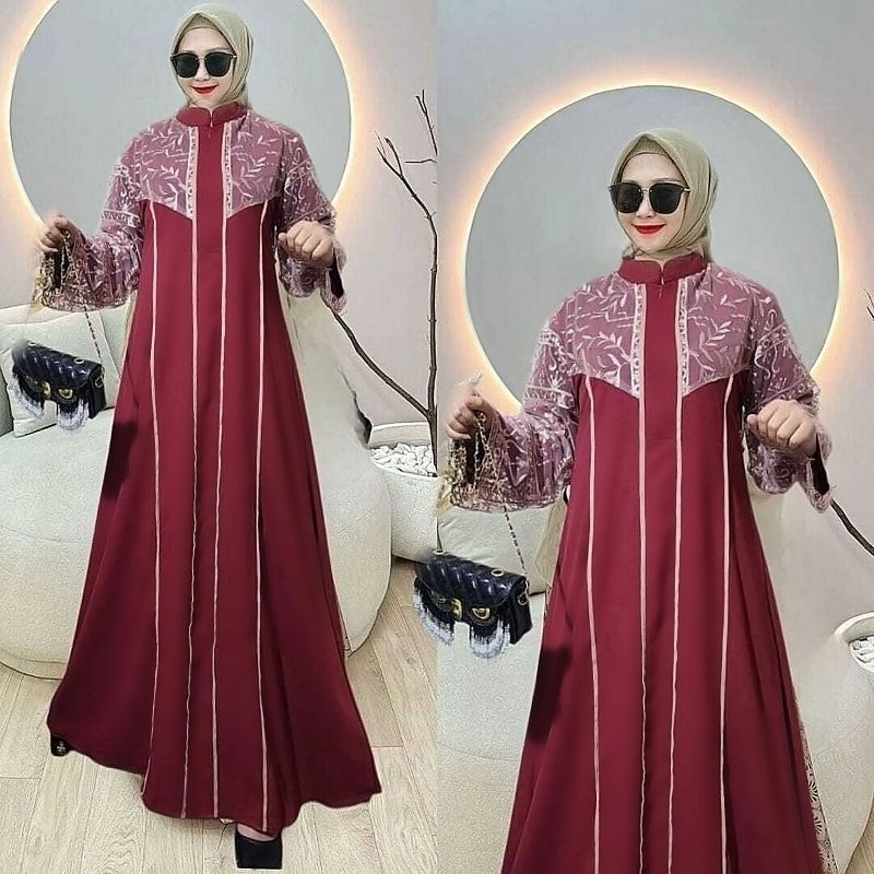 gamis mewah murah ukuran jumbo ld 140 bahan syakila mix brukat